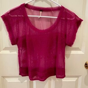 Free People Pink Cap Sleeve Boxy Crop Blouse